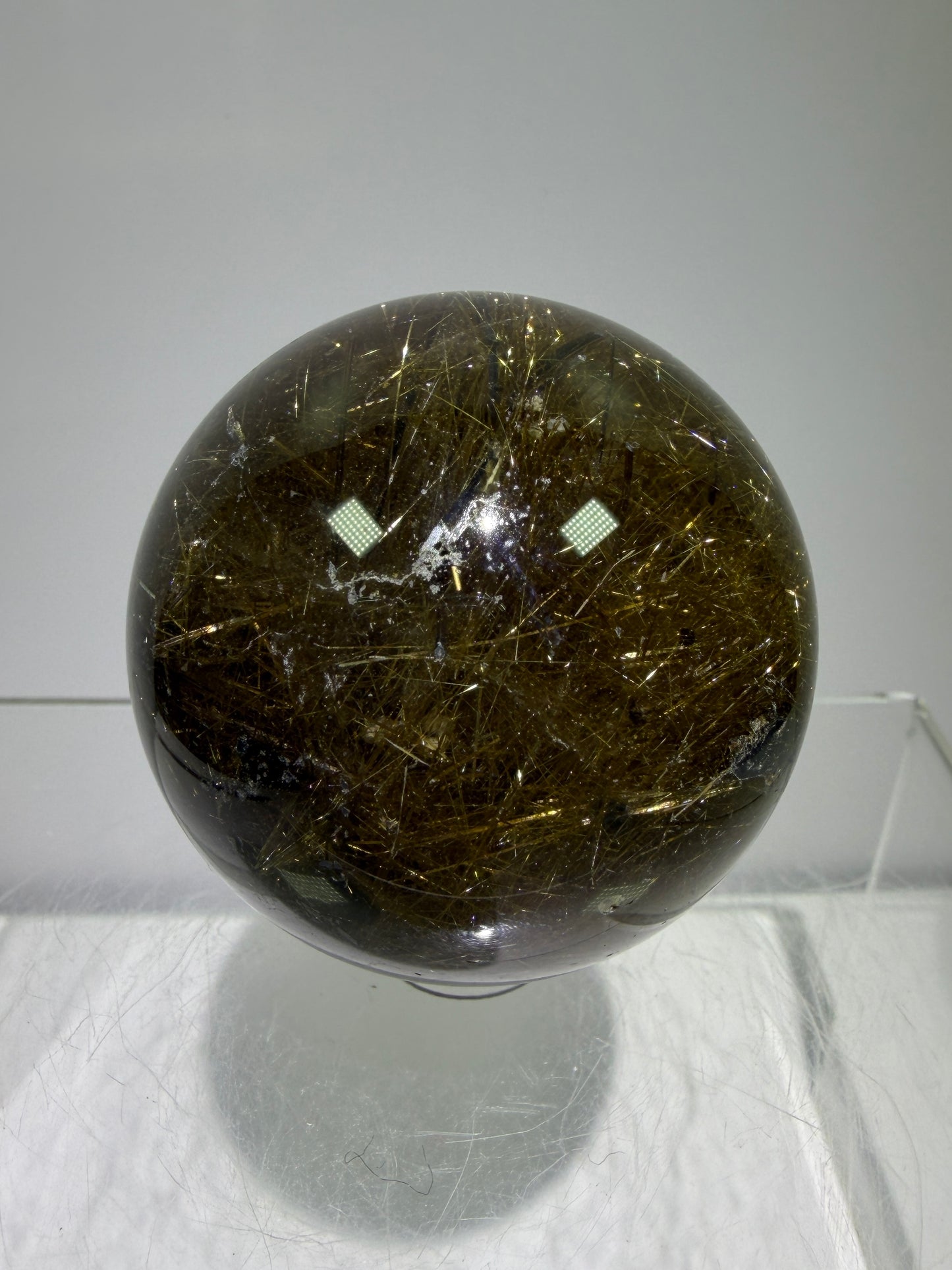 Rutile Quartz Sphere. 49mm. Beautiful Rare Golden Rutilated Quartz. Very Full Of Rutile And Hematite Inclusions