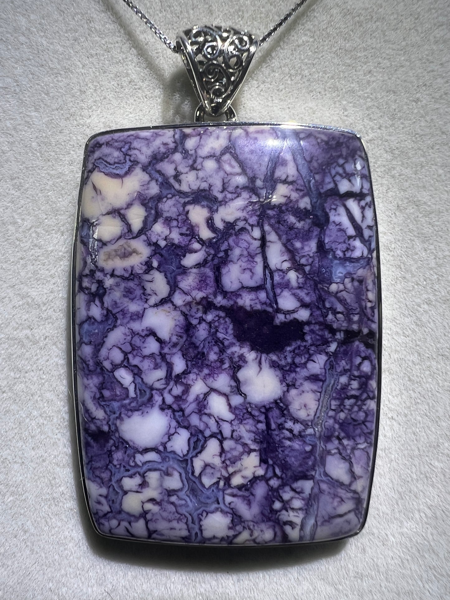 Tiffany Stone Pendant. Gorgeous Opalized Fluorite From Utah. Rare High Quality Necklace. S925 Silver Setting And Necklace