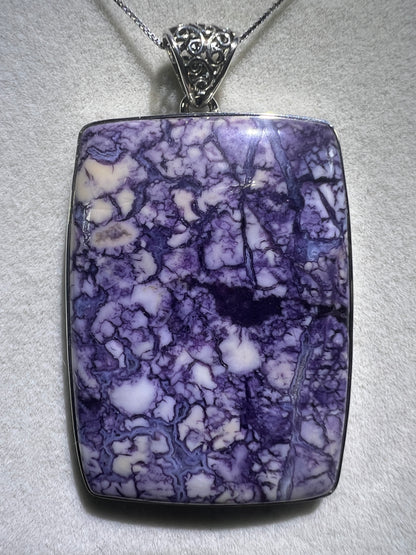 Tiffany Stone Pendant. Gorgeous Opalized Fluorite From Utah. Rare High Quality Necklace. S925 Silver Setting And Necklace