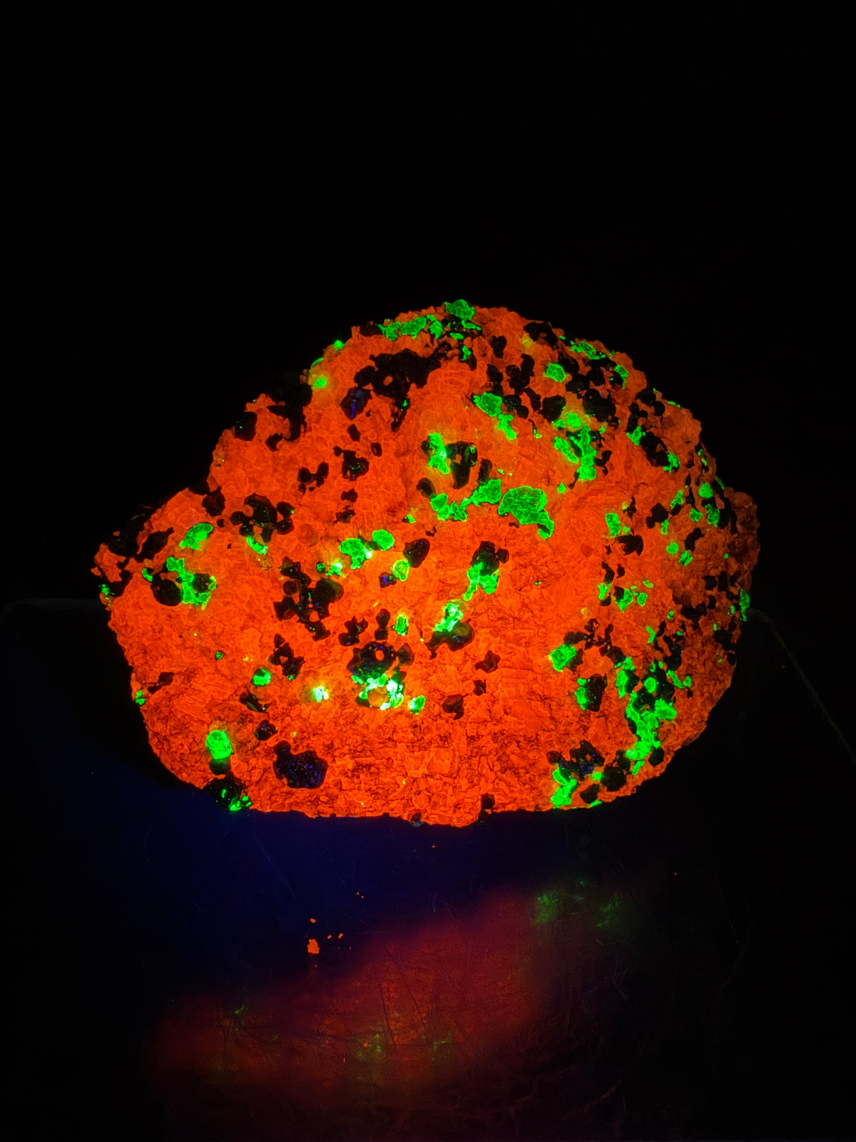 Franklinite, Willemite, And Calcite UV Specimen. Beautiful UV Reactive Crystals With Stunning Colors. High Quality Display Crystal