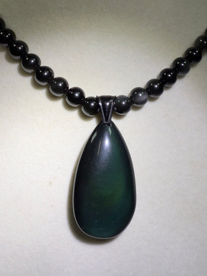 Rainbow Obsidian Pendant. Gorgeous Teardrop Cabochon. Custom Made Beaded Necklace. High Quality Jewelry