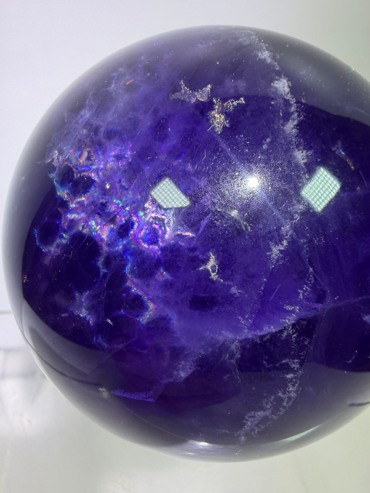 Purple Fluorite Sphere. 71mm. Stunning Purple Fluorite With Rainbows. Amazing Rare Color Display Sphere.