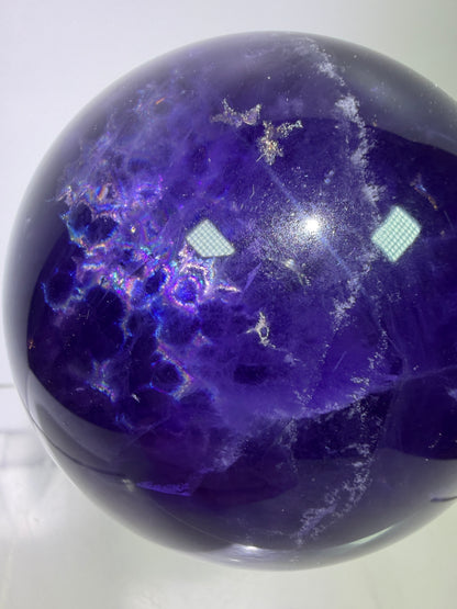 Purple Fluorite Sphere. 71mm. Stunning Purple Fluorite With Rainbows. Amazing Rare Color Display Sphere.