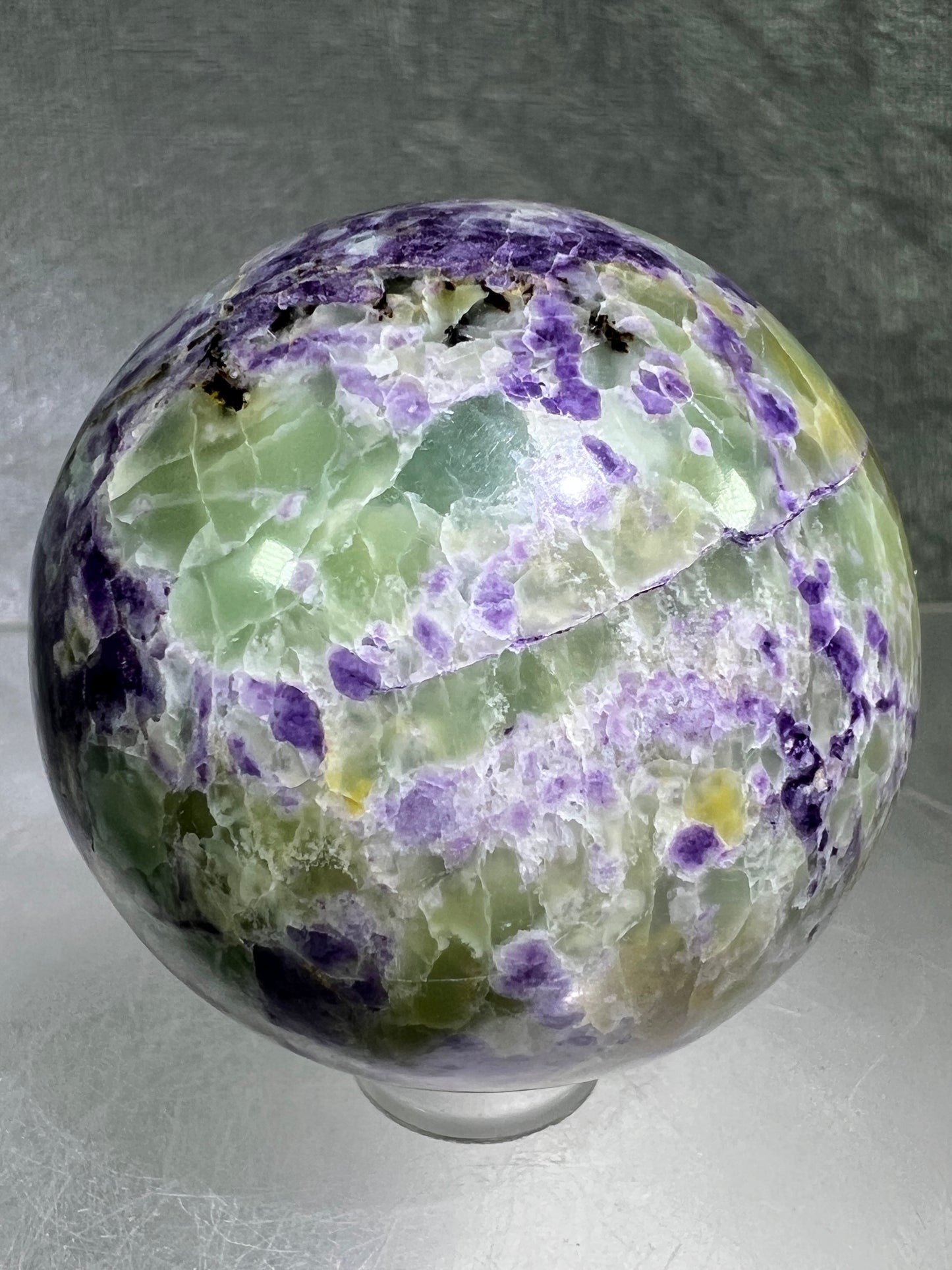 Bolivianite Crystal Sphere. 48mm. Beautiful Combination Of Fluorite And Serpentine. Amazing Rare New Material.
