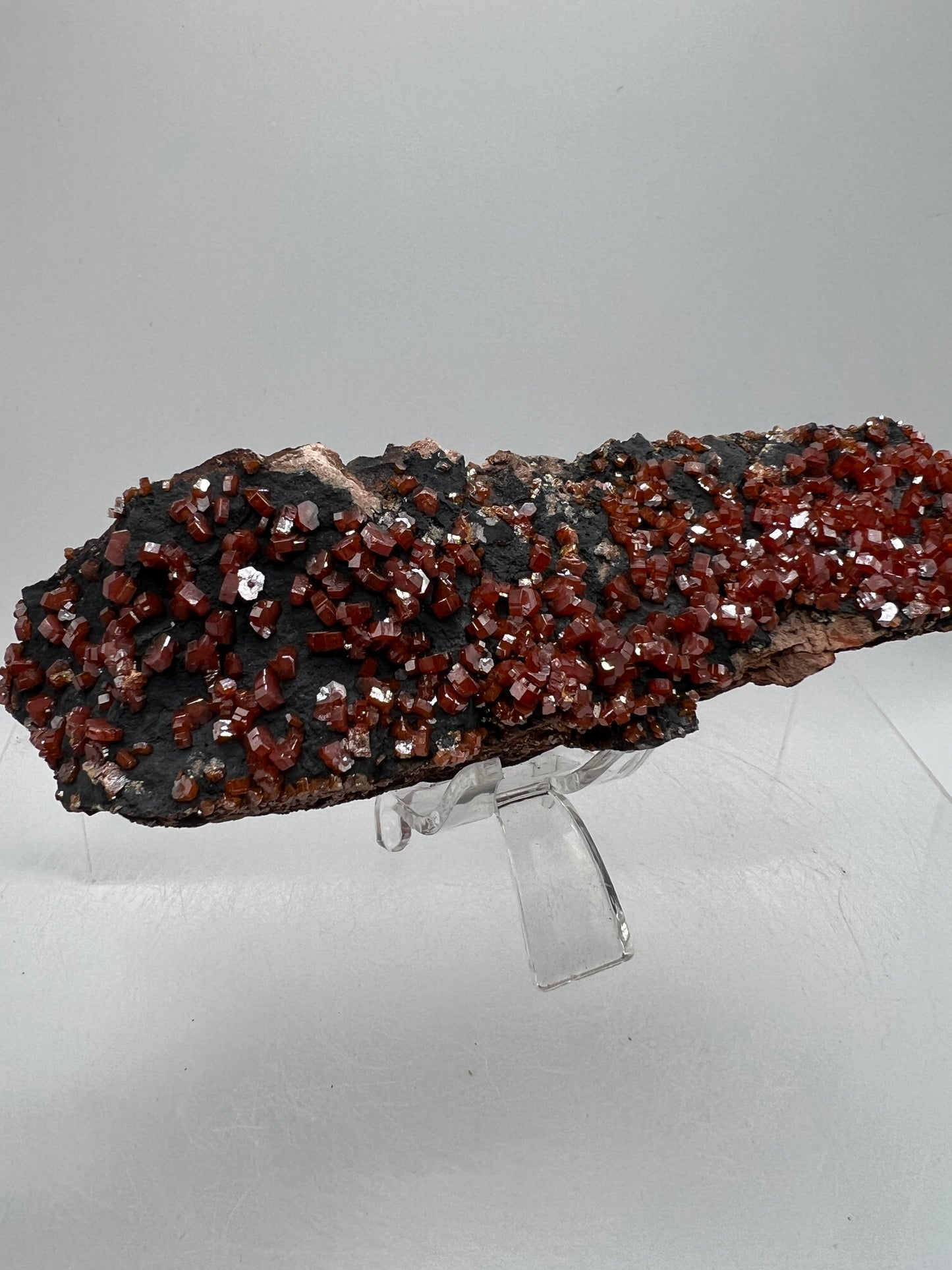 Vanadinite On Goethite Matrix. Stunning Color Contrast. Gorgeous Mineral Specimen From Morocco