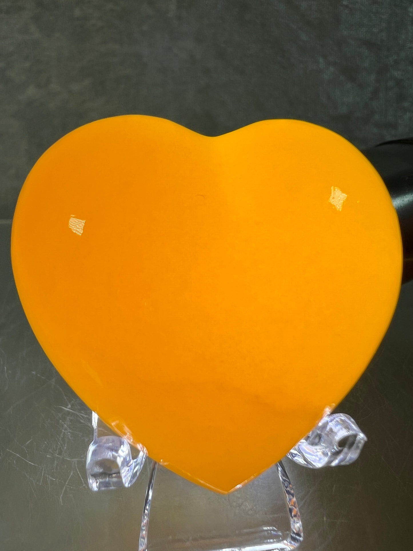 Orange Calcite Heart Carving. Very Pretty Calcite Carving From Mexico. Stand Included