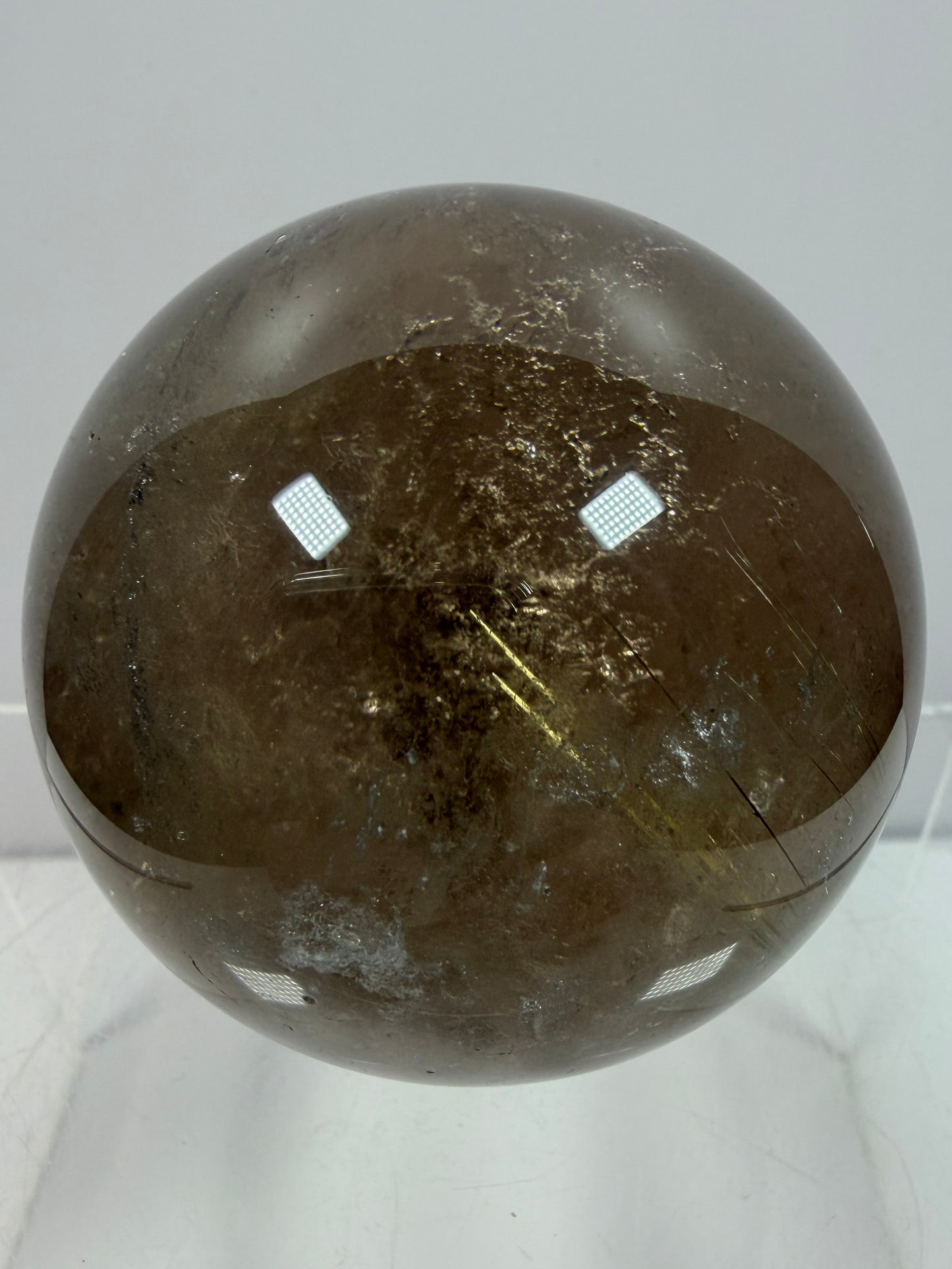 Rutile Quartz Sphere. 58mm. Unique Smoky Quartz With Beautiful Golden Rutile Inclusions.
