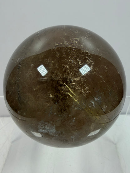 Rutile Quartz Sphere. 58mm. Unique Smoky Quartz With Beautiful Golden Rutile Inclusions.