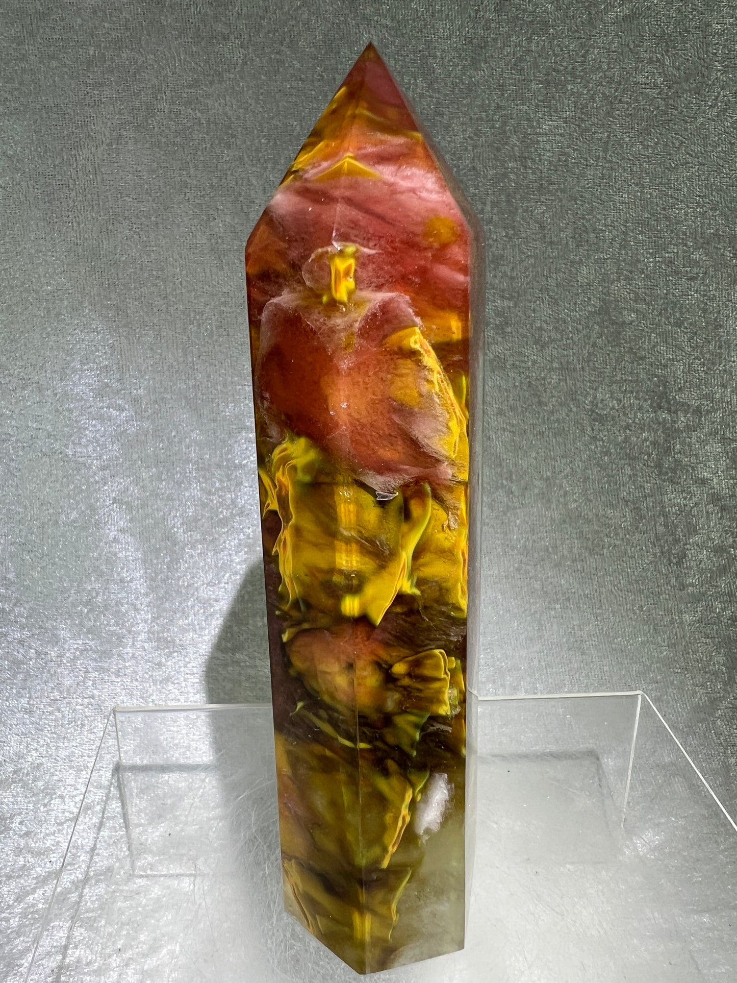 Smelting Quartz Tower. Gorgeous And Large Display Tower. Stunning Colors And Patterns. Incredible Red Tiger Skin Patterns.