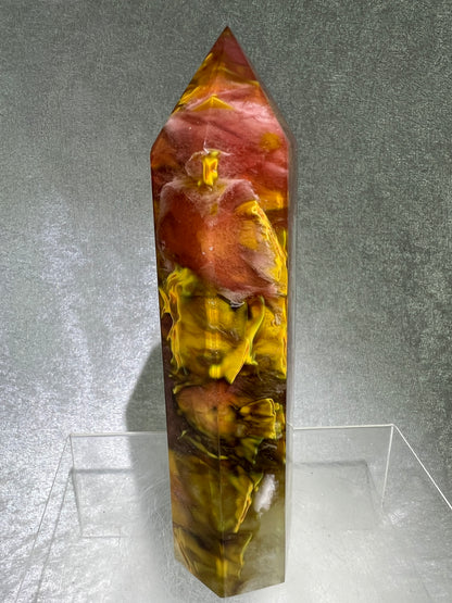 Smelting Quartz Tower. Gorgeous And Large Display Tower. Stunning Colors And Patterns. Incredible Red Tiger Skin Patterns.
