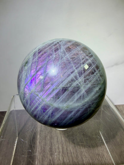 Labradorite Crystal Sphere. 61mm. Stunning Pink Rainbow Flash. Gorgeous Display Sphere.