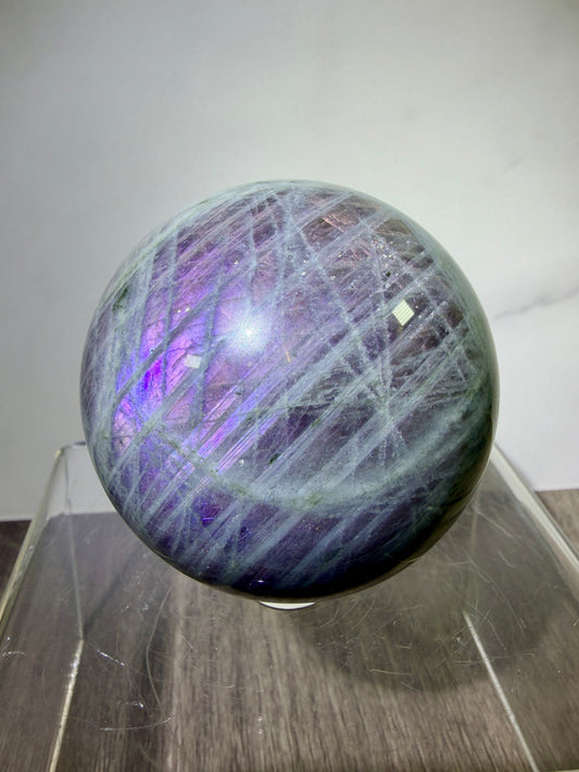 Labradorite Crystal Sphere. 61mm. Stunning Pink Rainbow Flash. Gorgeous Display Sphere.
