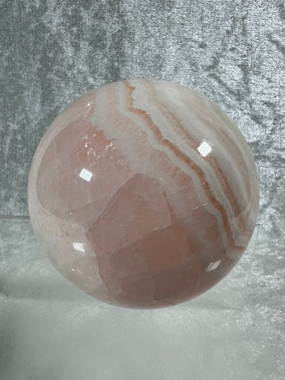 Mangano Calcite Sphere. 72mm. Very Intense Orange UV Reaction. Large High Quality Display Crystal From Peru.