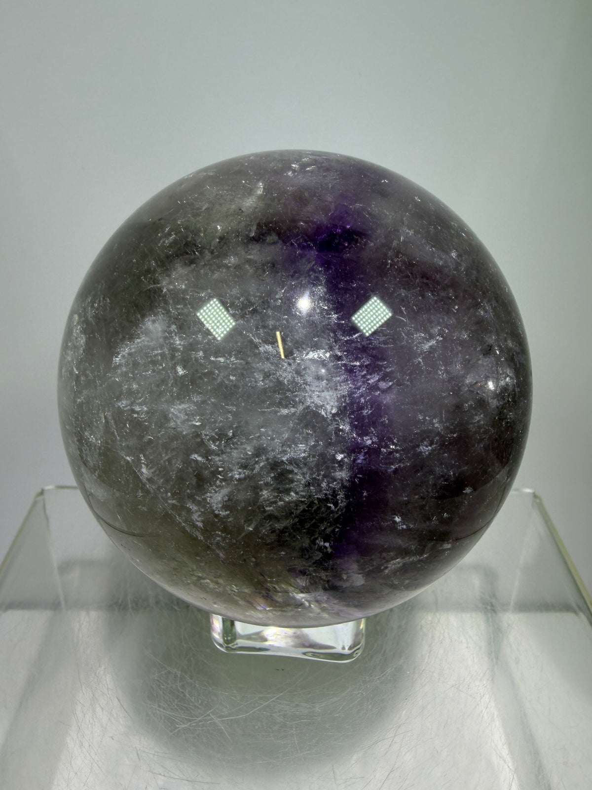 Phantom Amethyst Sphere. 74mm. Gorgeous Amethyst With Nice Rainbows. Amazing Display Sphere.