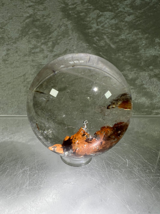 Garden Quartz Lodolite Sphere. Stunning High Quality Orange Landscape.