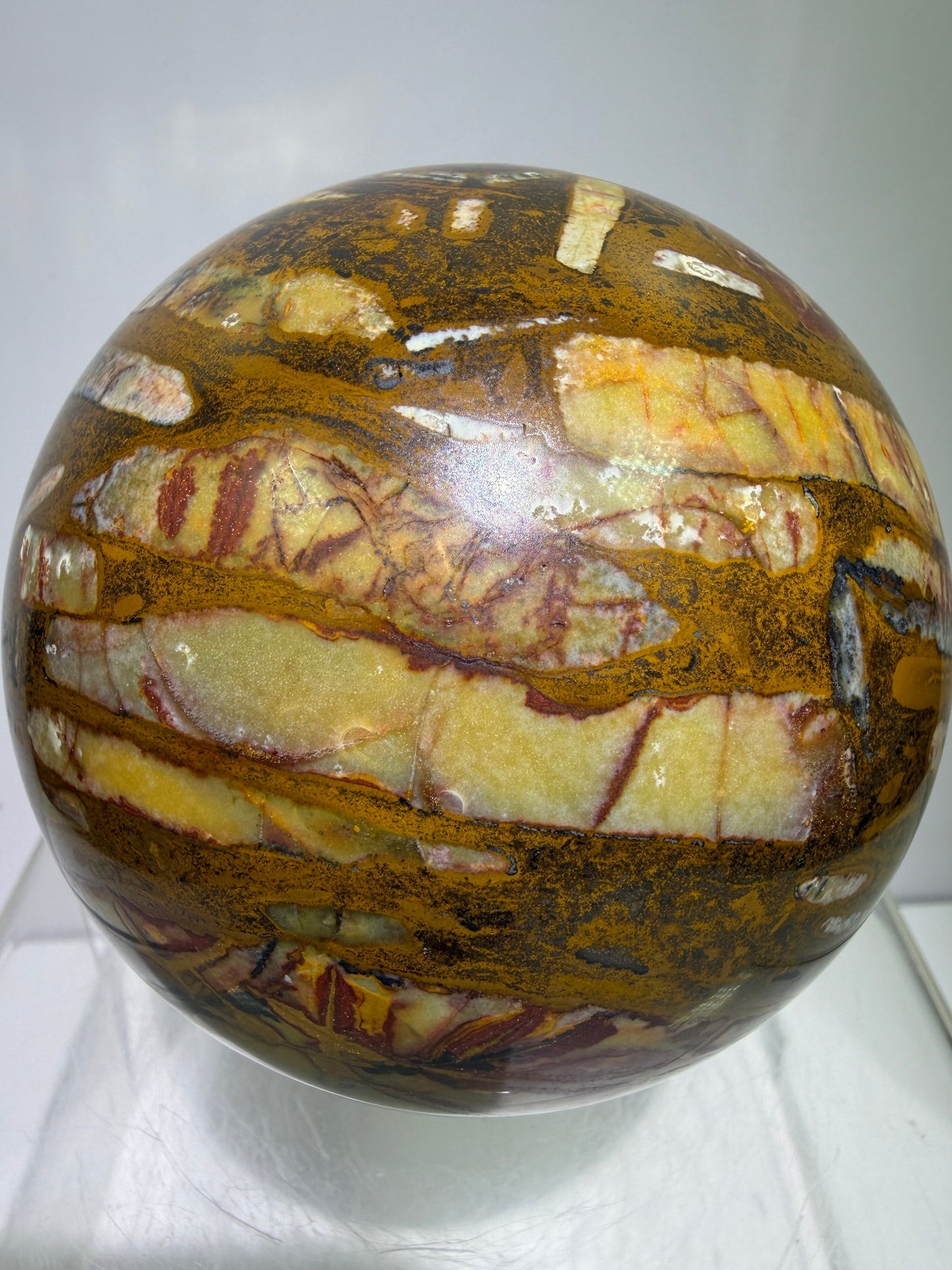 Nguni Jasper And Tiger Iron Sphere. 85mm. Stunning Combination Of Minerals From South Africa