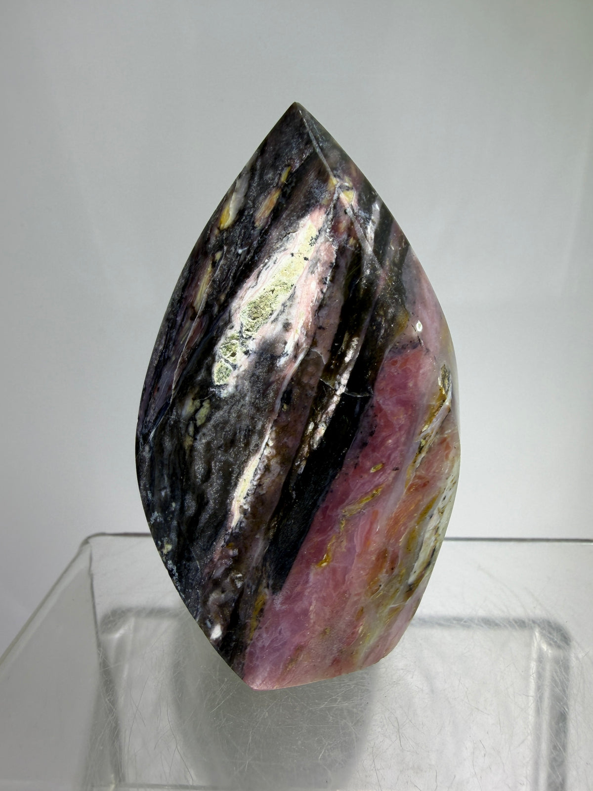 Strawberry Pink Opal Flame From Peru. Gorgeous Bright Colors And Patterns. Rare Display Crystal.