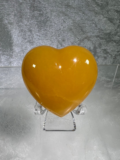 Orange Calcite Heart Carving. Very Pretty Calcite Carving From Mexico. Stand Included
