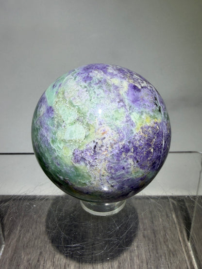 Bolivianite Crystal Sphere. 44mm. Beautiful Combination Of Fluorite And Serpentine. Amazing Rare New Material.