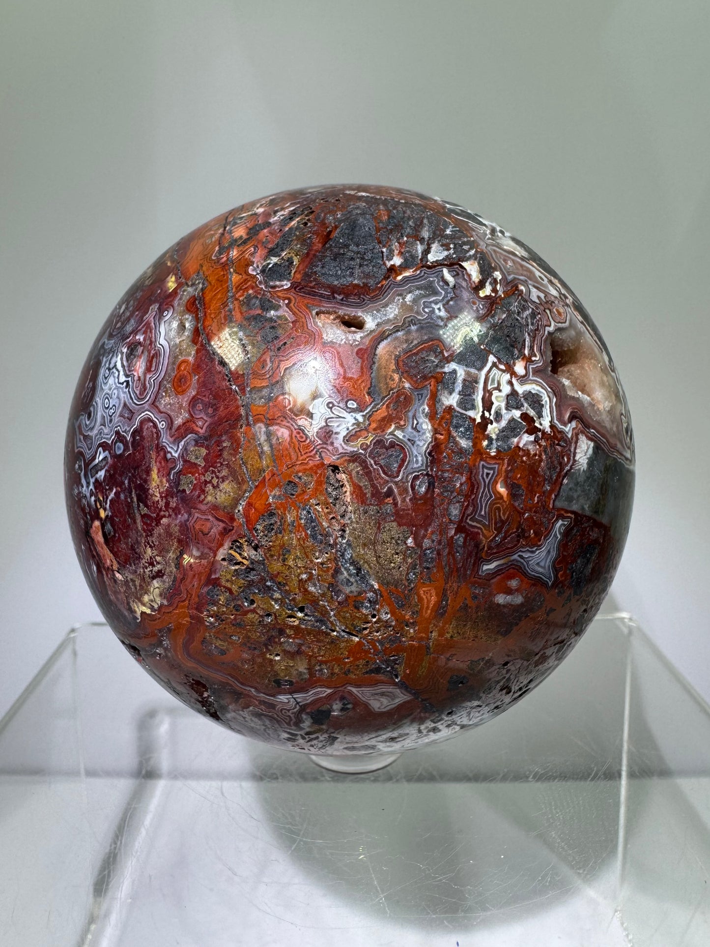 Mexican Crazy Lace Agate Sphere. 78mm. Deep Rich Colors With Stunning Patterns. Large Display Sphere.