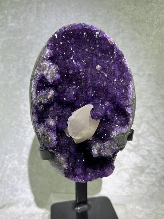 Amethyst And Calcite Geode. World Class Uruguayan Specimen. Gorgeous AA Quality Statement Piece! Custom Made Stand