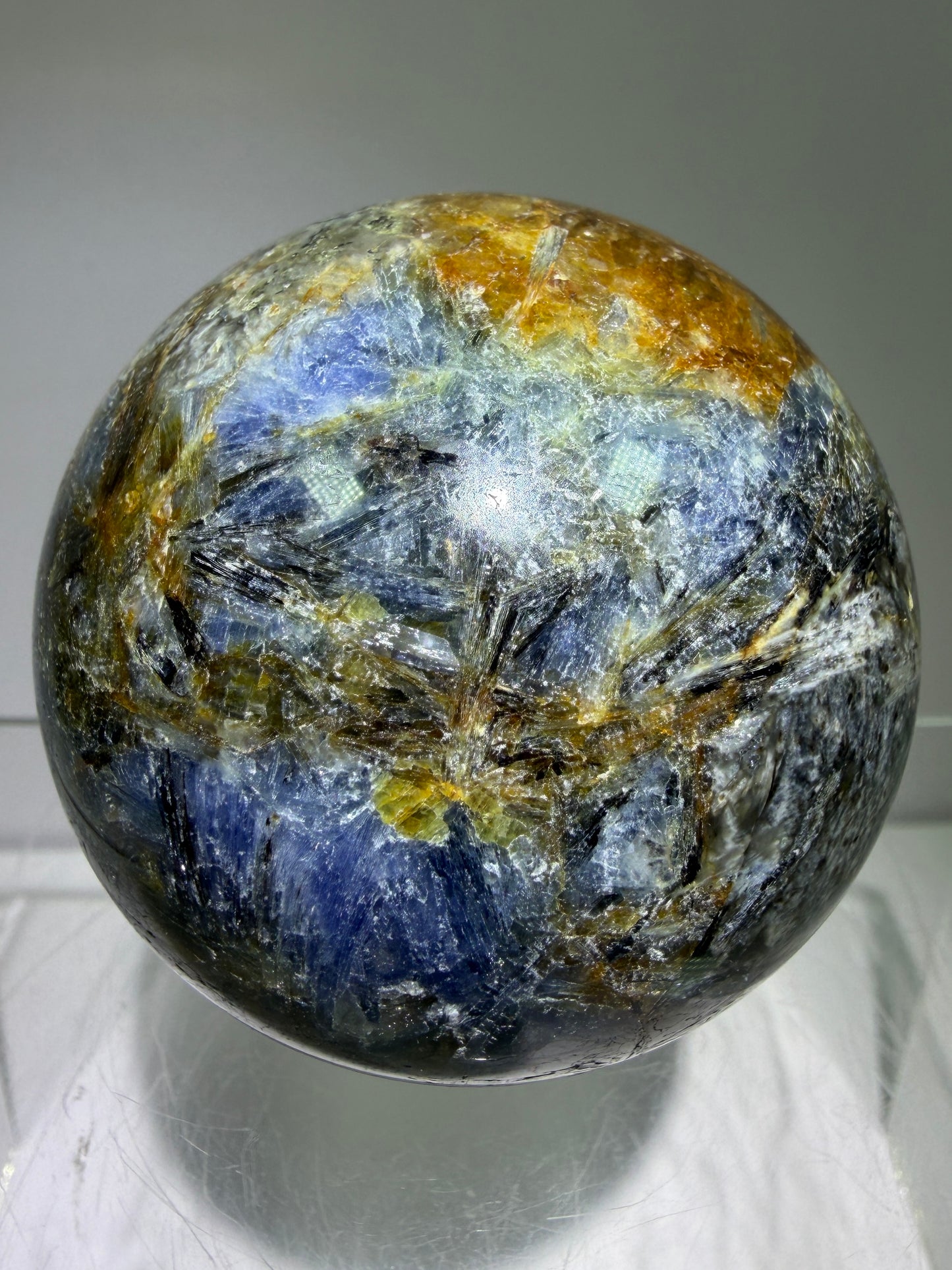 Kyanite Crystal Sphere. 58mm. Amazing Blue Kyanite Display Sphere. Rare Crystal With Stunning Flash