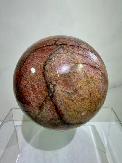 Pink Amazonite Crystal Sphere. 76mm. Stunning Colors And Flash. Gorgeous Rare Display Sphere.