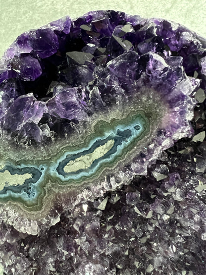 Amethyst Geode Specimen. World Class Uruguayan Specimen. Stunning Top Quality Statement Piece! Custom Made Steel Stand