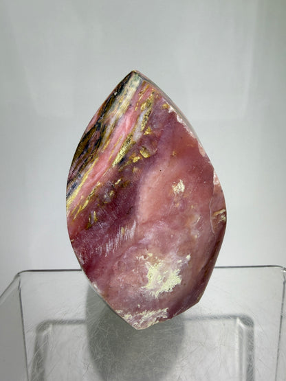 Strawberry Pink Opal Flame From Peru. Gorgeous Bright Colors And Patterns. Rare Display Crystal.