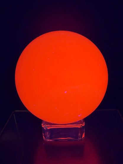 Mangano Calcite Sphere. 70mm. Very Intense Orange UV Reaction. Large High Quality Display Crystal.