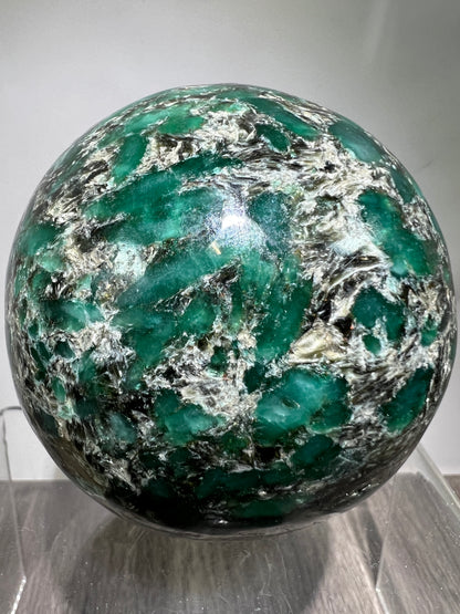 Emerald Mica In Matrix Crystal Sphere. 68mm. Gorgeous Chrome Muscovite From Zimbabwe. Amazing One Of A Kind Rare Display Crystal