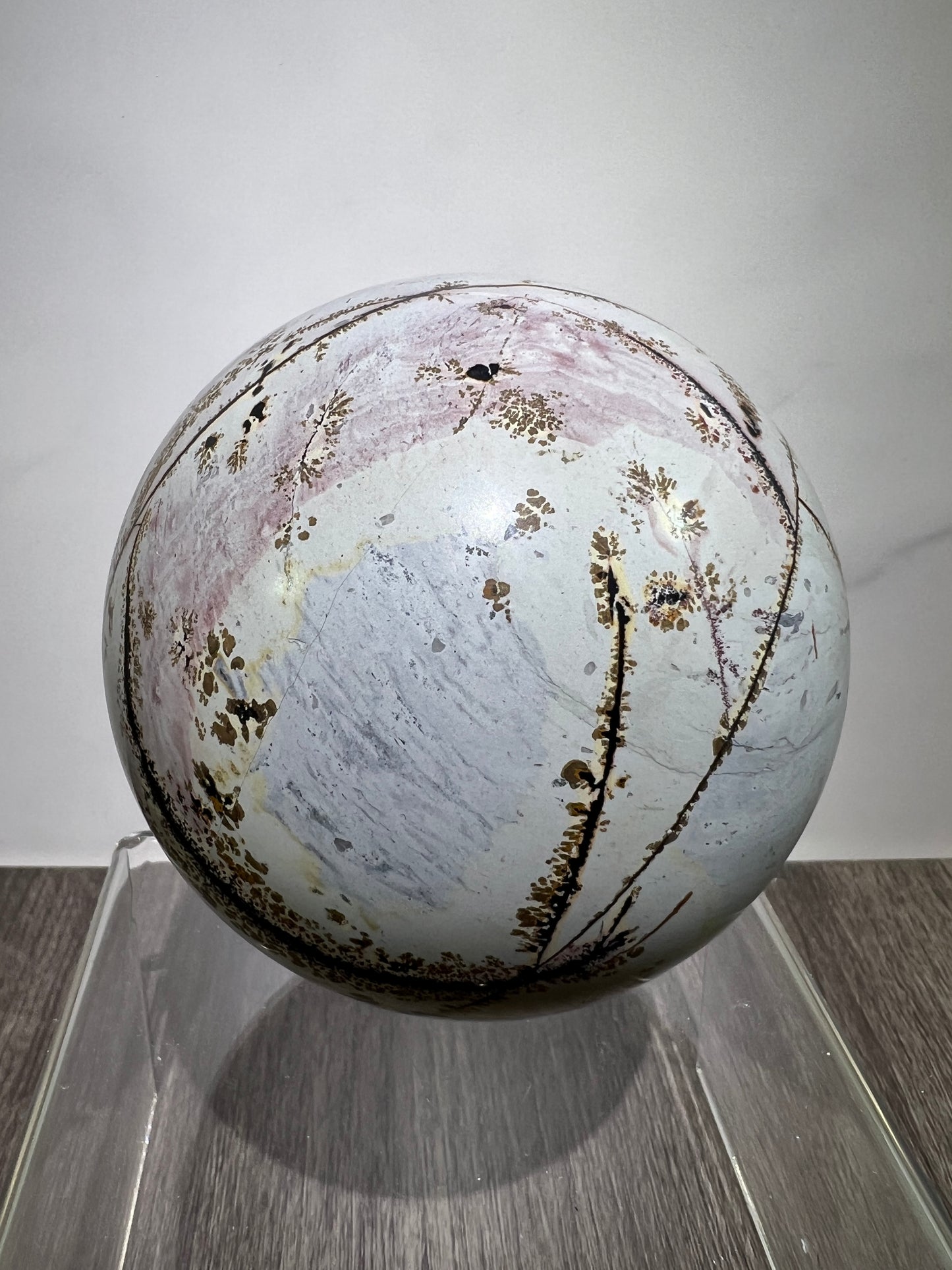 Picture Jasper Crystal Sphere. 85mm. Gorgeous Chinese Painted Stone. All Natural Stunning Display Sphere.