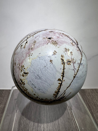 Picture Jasper Crystal Sphere. 85mm. Gorgeous Chinese Painted Stone. All Natural Stunning Display Sphere.