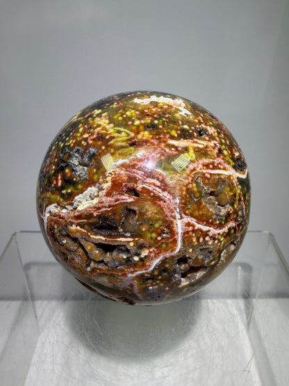 Ocean Jasper Sphere. 67mm. High Quality Druzy Display Crystal. Beautiful Peach Sugar Druzy