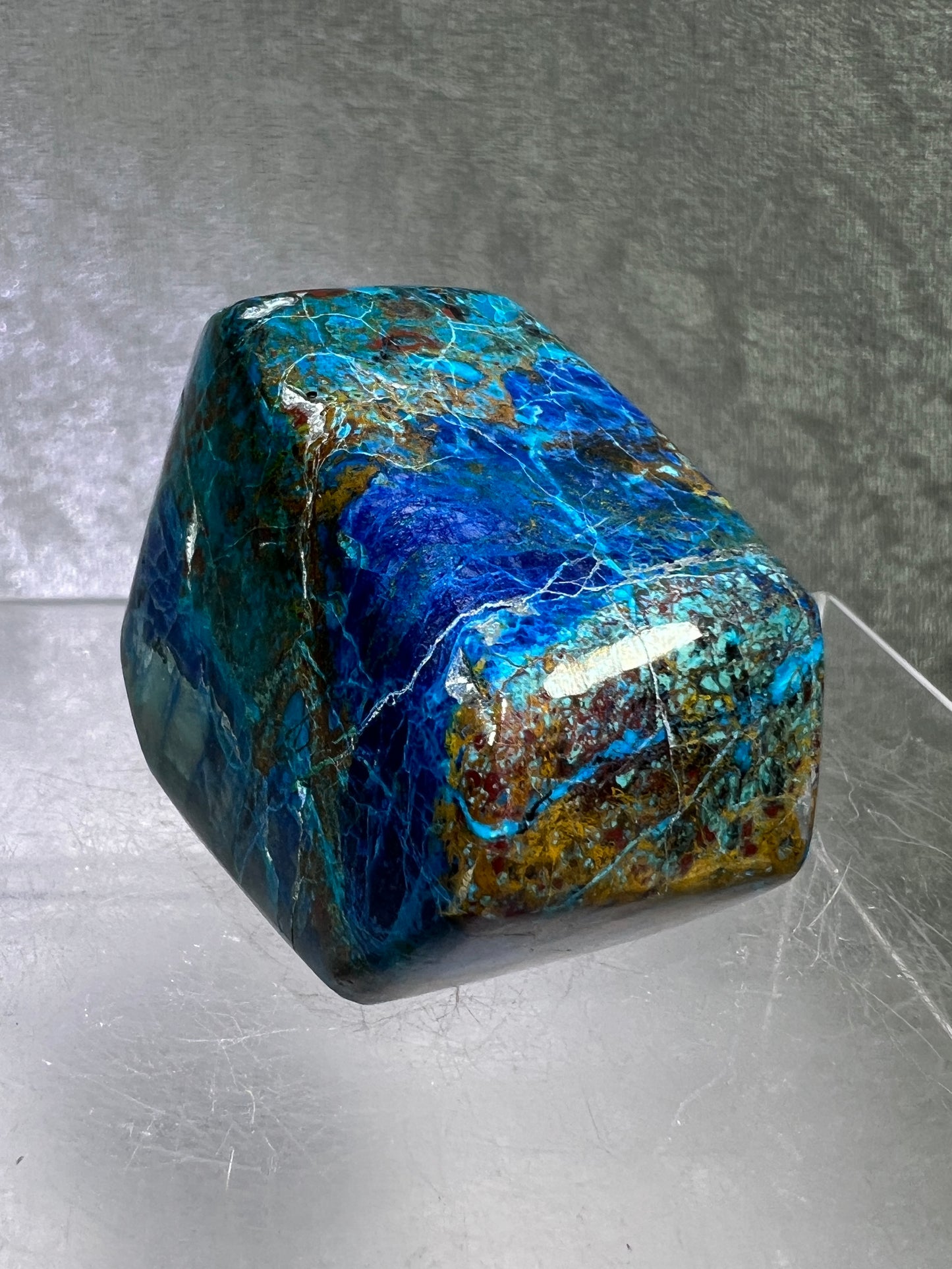 Shattuckite Polished Freeform. Gorgeous Blue Mineral From Namibia. Very Unique And Special Display Crystal.