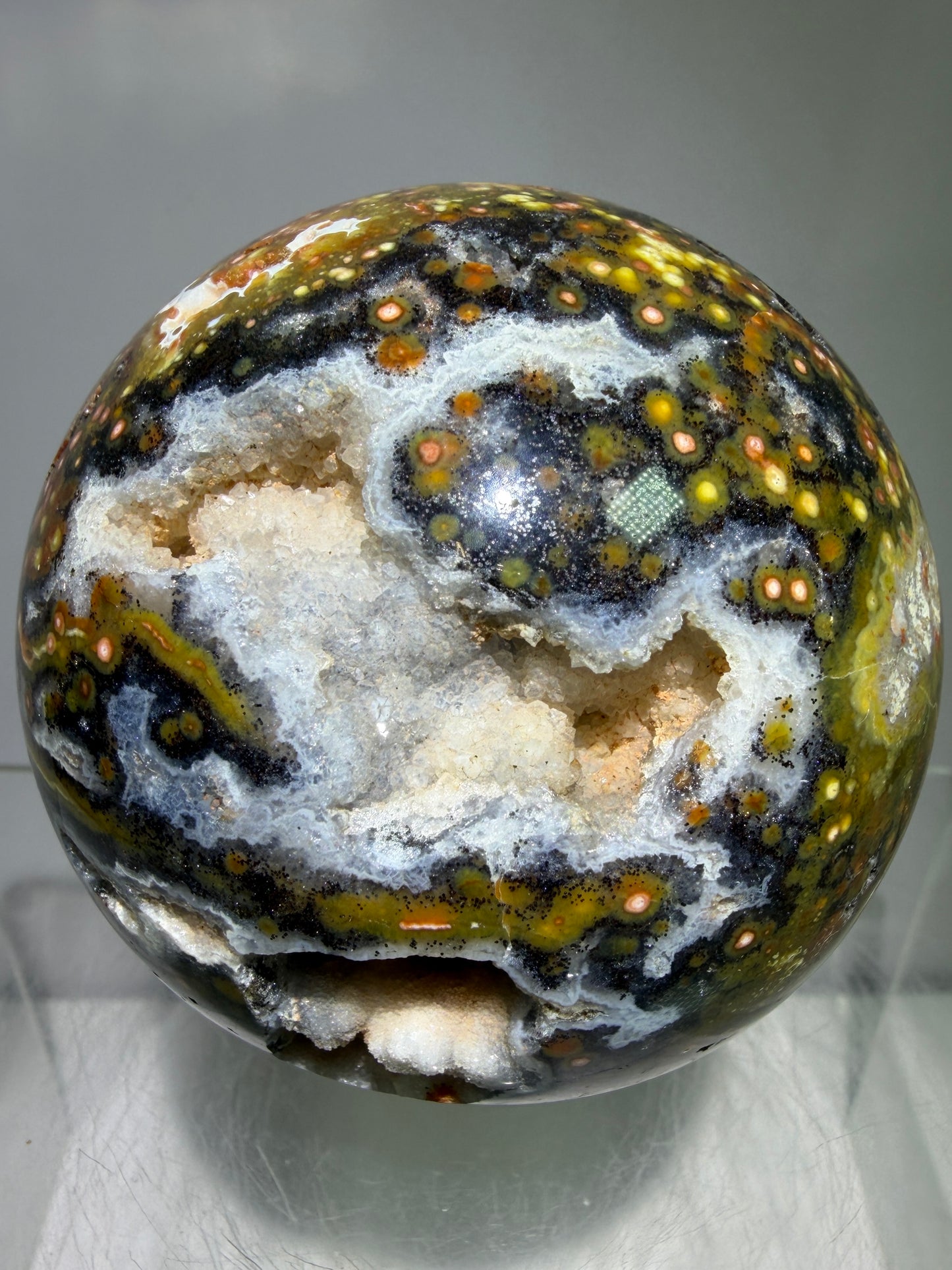 Ocean Jasper Sphere. 67mm. High Quality Druzy Display Crystal. Beautiful Peach Sugar Druzy