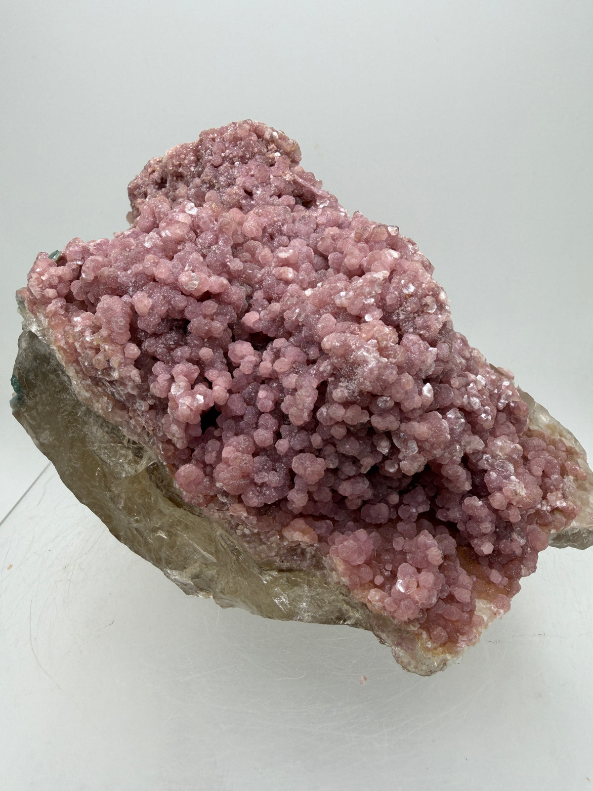 Pink Botryoidal Lepidolite And Tourmaline On A Citrine Matrix. Very Rare High Quality Specimen From Brazil. Gorgeous Large Pink Grape Agate