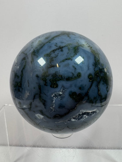 Moss Agate Sphere. 62mm. Beautiful Druzy Blue Moss Agate. Rare Colors With Gorgeous Patterns.