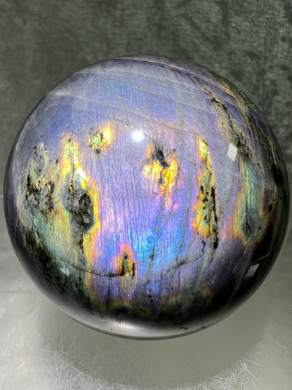 Labradorite Crystal Sphere. 62mm. Gorgeous Purple Rainbow Flash. Rare Color Display Sphere.