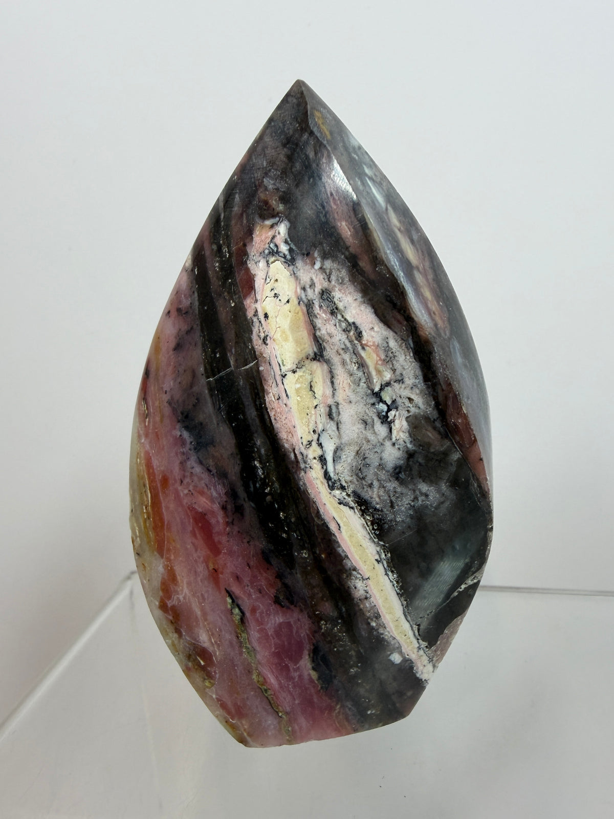 Strawberry Pink Opal Flame From Peru. Gorgeous Bright Colors And Patterns. Rare Display Crystal.