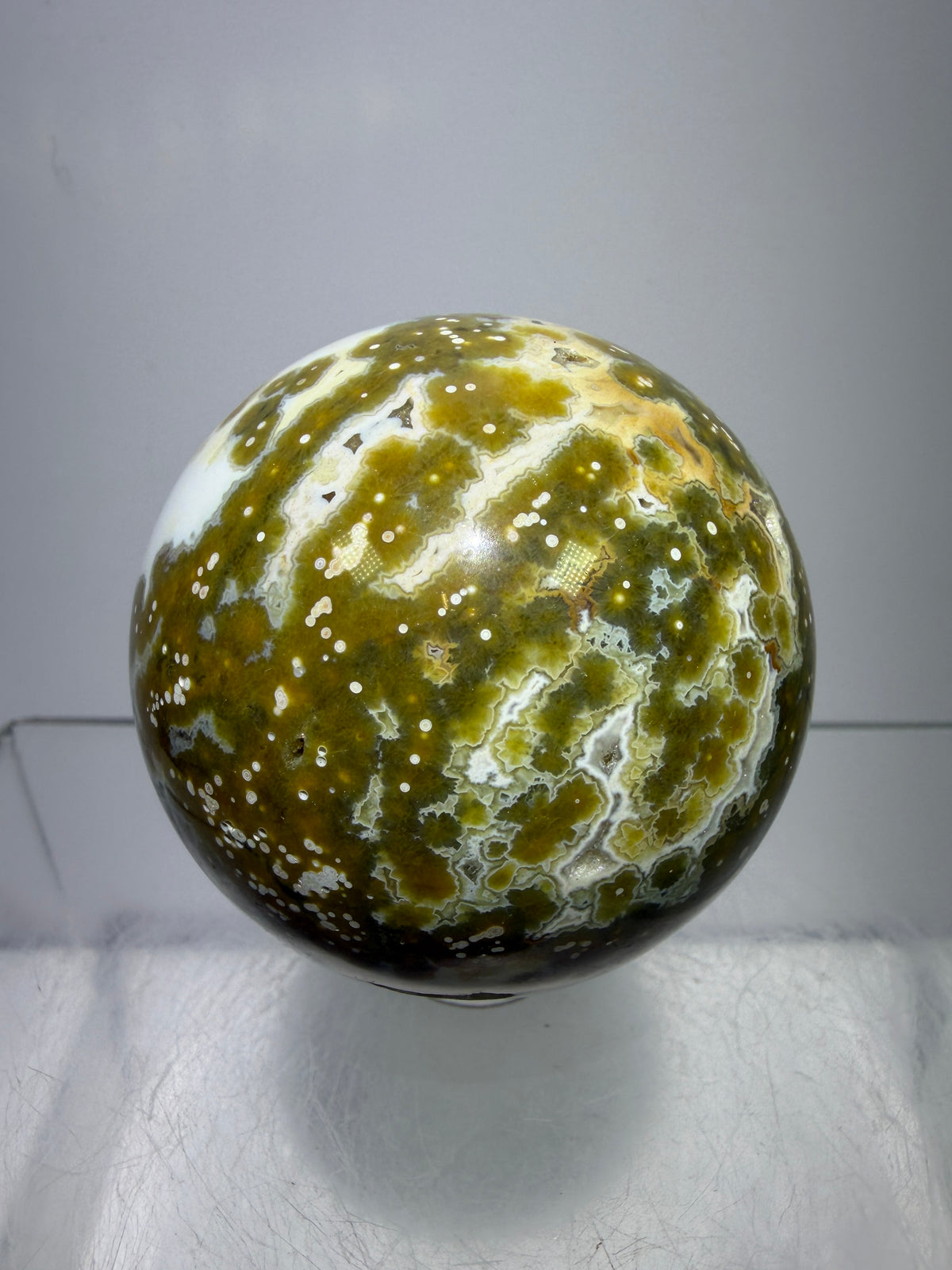 Ocean Jasper Sphere. 49mm. Gorgeous Sugar Druzy. Stunning Rare Display Sphere.