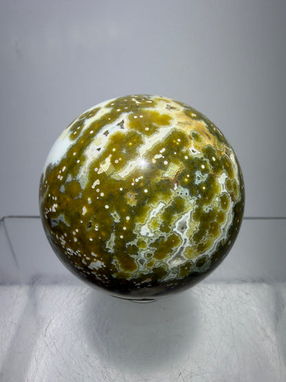 Ocean Jasper Sphere. 49mm. Gorgeous Sugar Druzy. Stunning Rare Display Sphere.