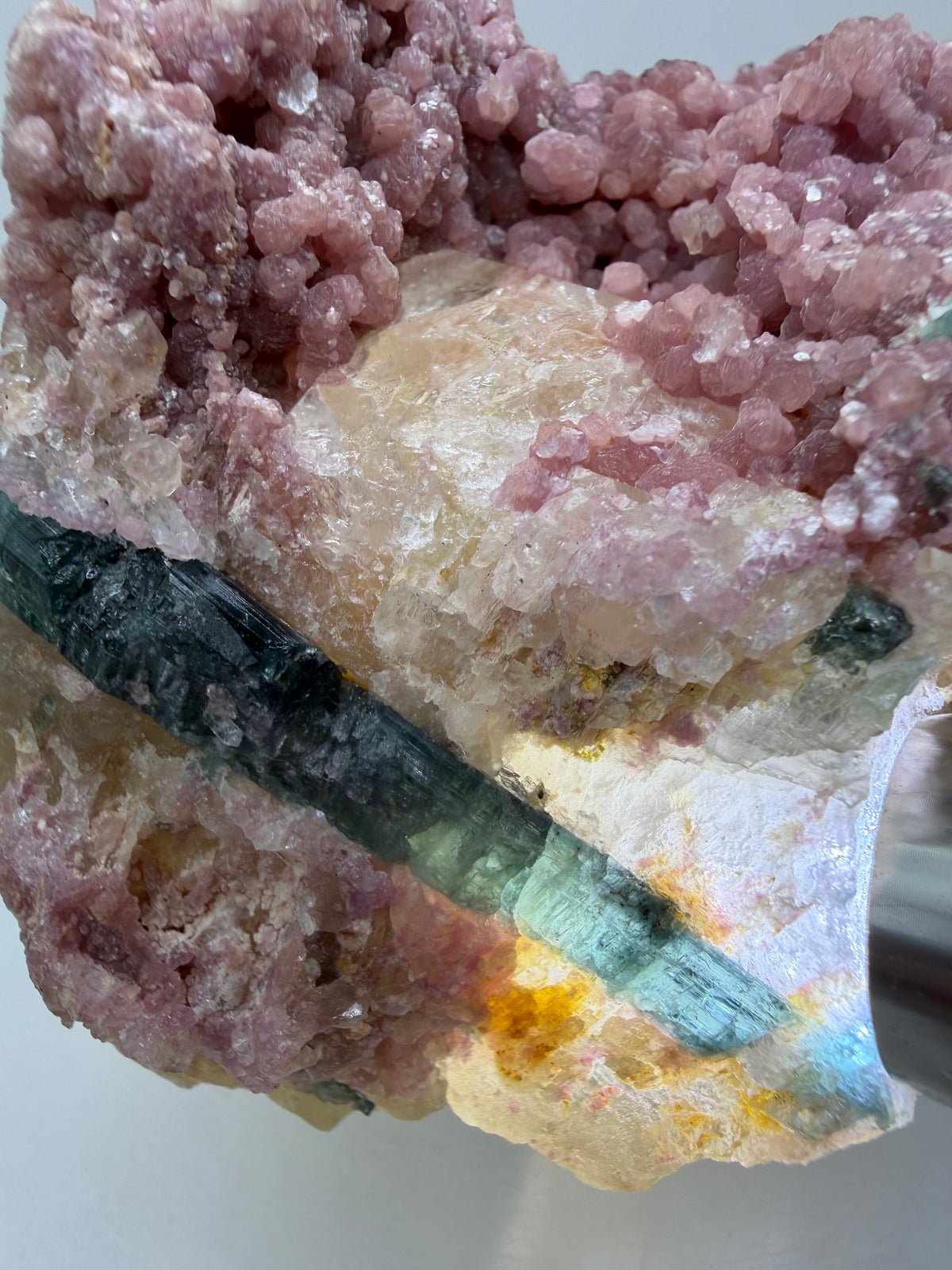 Pink Botryoidal Lepidolite And Tourmaline On A Citrine Matrix. Very Rare High Quality Specimen From Brazil. Gorgeous Large Pink Grape Agate