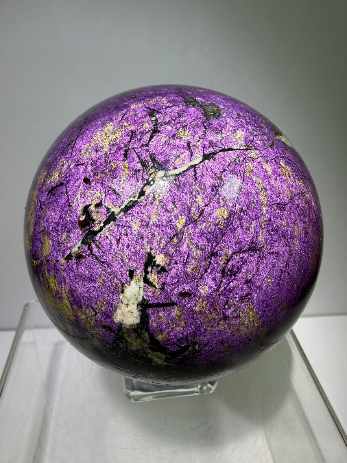 Purpurite Crystal Sphere. 86mm. Extra Large Rare Display Crystal From Brazil. Stunning Purple Flash!