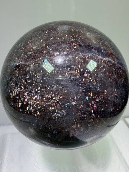 Bloodshot Iolite Sphere. 64mm. Stunning Galaxy Iolite Sunstone Display Sphere. Amazing And Colorful Flash!