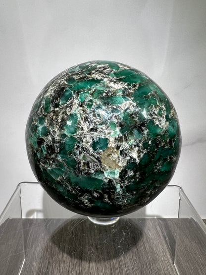 Emerald Mica In Matrix Crystal Sphere. 68mm. Gorgeous Chrome Muscovite From Zimbabwe. Amazing One Of A Kind Rare Display Crystal