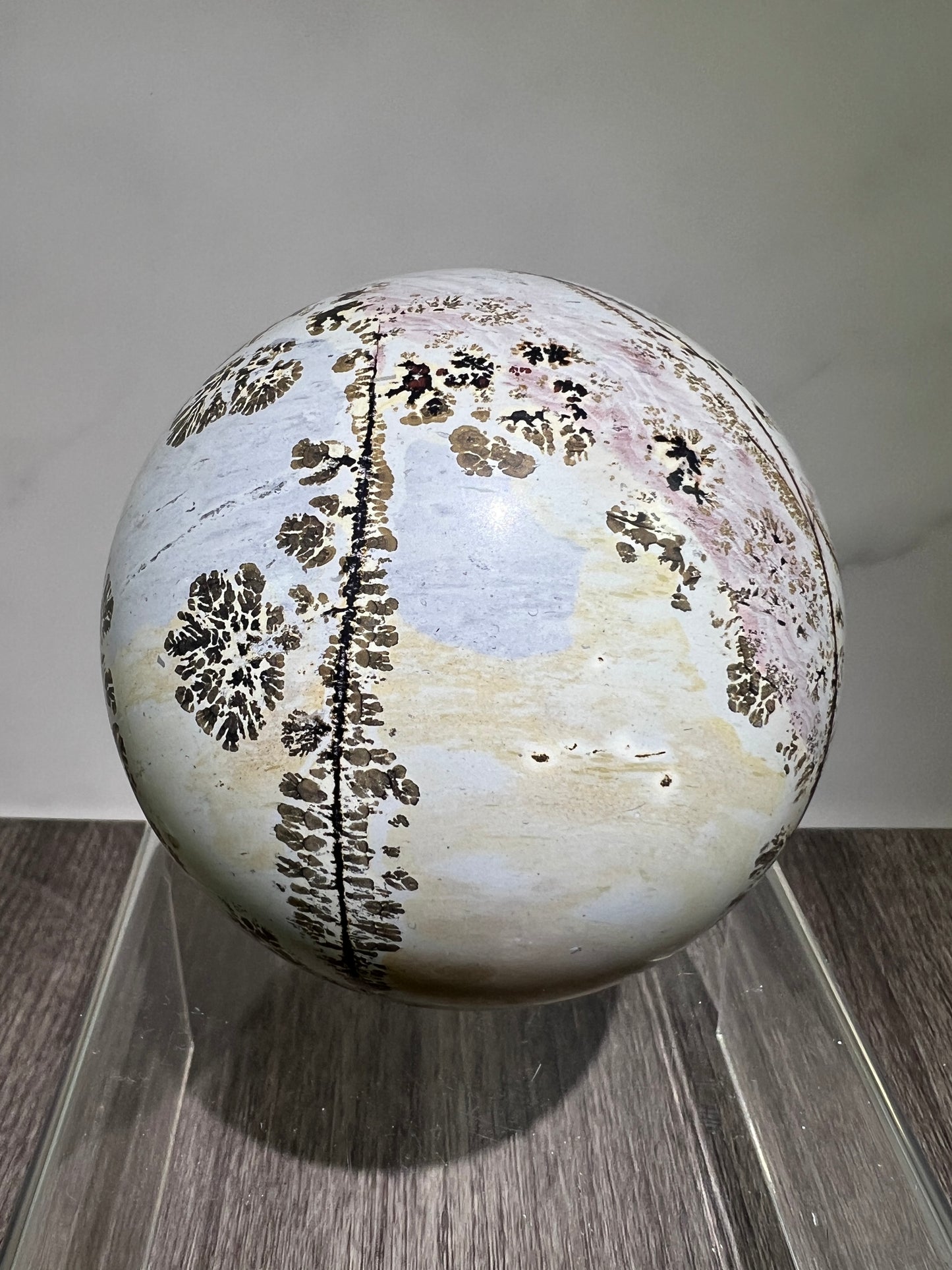 Picture Jasper Crystal Sphere. 85mm. Gorgeous Chinese Painted Stone. All Natural Stunning Display Sphere.