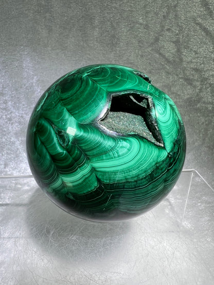 Malachite Crystal Sphere. 72mm. Gorgeous Large Druzy Malachite. Very High Quality Rare Display Sphere.