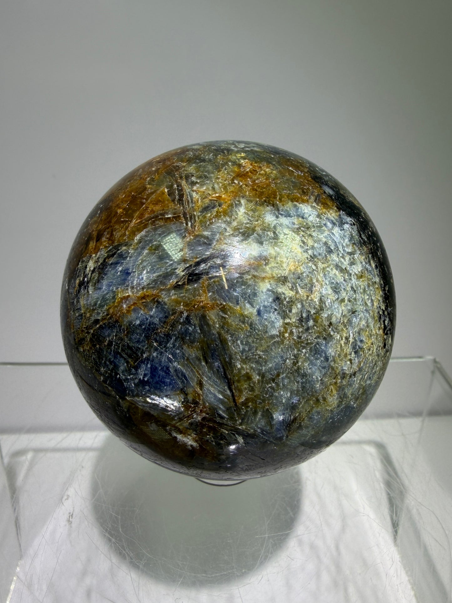 Kyanite Crystal Sphere. 58mm. Amazing Blue Kyanite Display Sphere. Rare Crystal With Stunning Flash