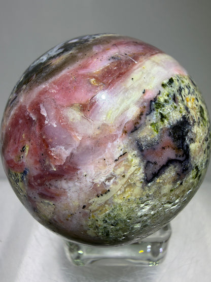 Strawberry Pink Opal Sphere From Peru. Gorgeous Bright Colors And Patterns. Amazing Rare Display Crystal.